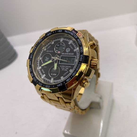 Golden Hour Mens Multifunction Quartz Gold Watch Works New Battery main image 4